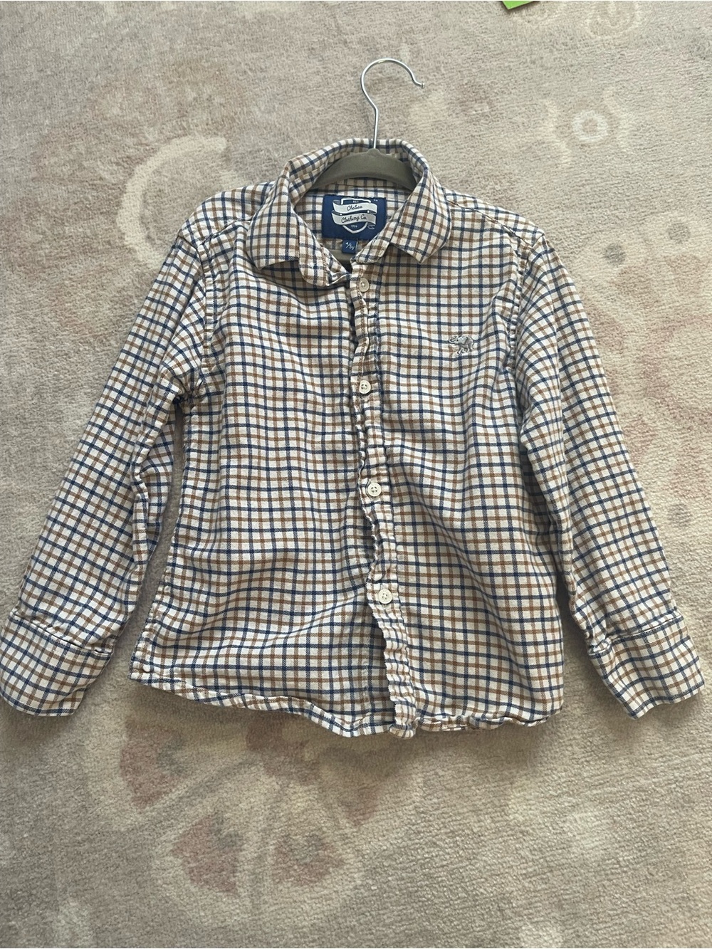 Chelsea Clothing Co Button-Front Plaid Shirt in Tan and Blue Sz 4/5